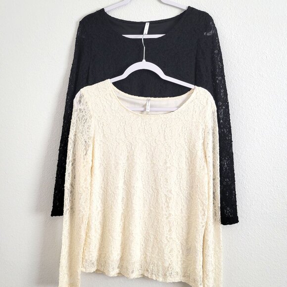 White Stag 2 Lace Over Soft Tank   1 Black, 1 Cream Long Sleeve Tops Size L - Picture 1 of 10